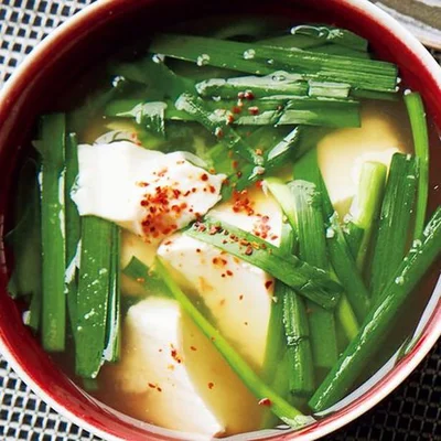 「豆腐とにらの韓国風みそスープ」