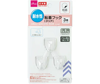 耐水性粘着フック（クリア）3個￥100／DAISO