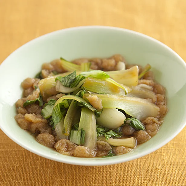 「チンゲン菜と揚げ玉の煮びたし」