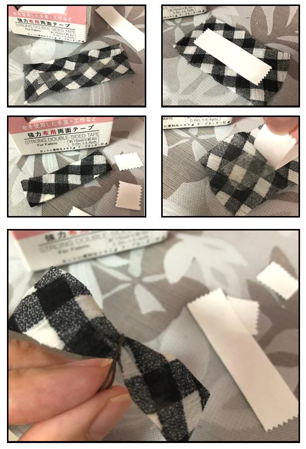 ほつれやすい布のフチは裏に折りこんではると縫わずにすみます