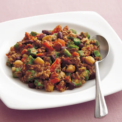 「ひき肉とオクラのカレー炒め」