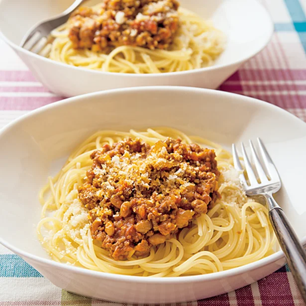 「納豆ミートソースパスタ」