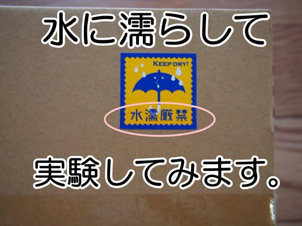 「ケアマークシール」を水に濡らして実験中！