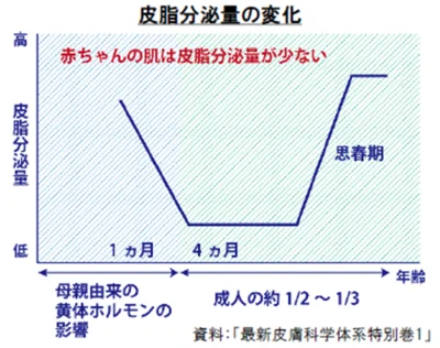 生後2～3カ月を過ぎると次第に皮脂量が減少