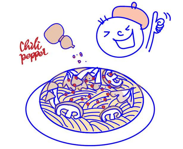 5分でパパっと！「レンジで3種きのこのガリバタ和風パスタ」　ゆりか画伯のお絵描きレシピ（3）