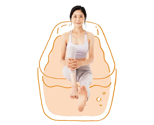 〈1〉右ひざを立てて胸に引き寄せる