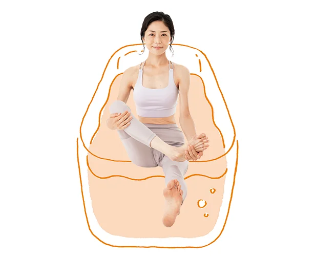 〈2〉右のすねを上体のほうに引き寄せる
