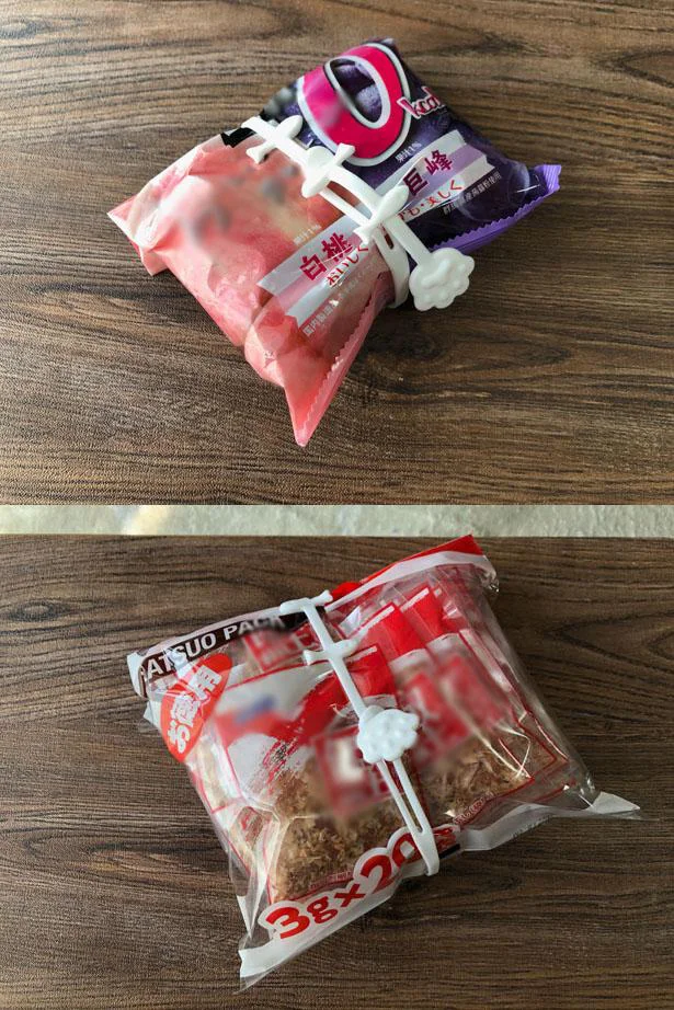 お菓子や乾物の袋留めとしても便利！