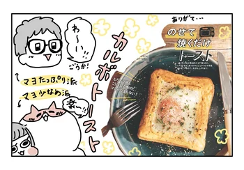 パンと卵で朝食はバッチリ！こんがりマヨとトロ〜リたまごがクセになる「カルボトースト」