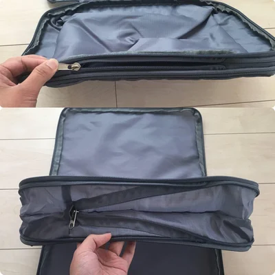 真ん中のファスナーを開けるとマチが出現！