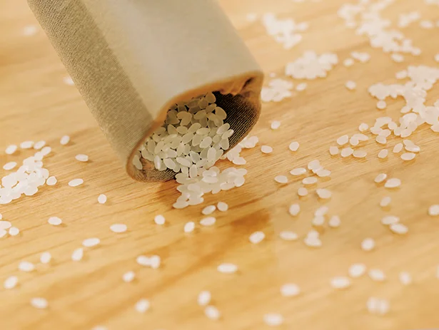【写真を見る】床に散らばってしまったお米は掃除機の吸い込み口にストッキングをかぶせて回収！