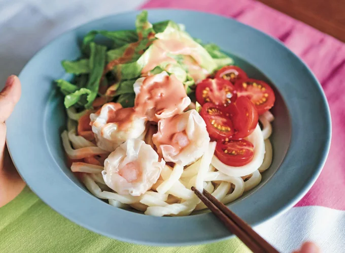 【画像】冷凍シューマイでお手軽！「なんちゃってえびマヨうどん」