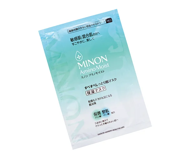 敏感&混合肌の集中ケア▷ミノン アミノ モイスト すべすべしっとり肌マスク 22ml×4枚 ¥1,320(編集部調べ)/第一三共ヘルスケア