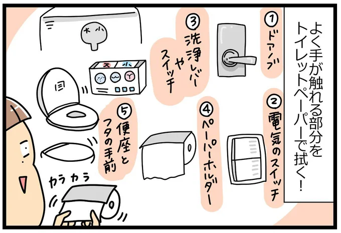 よく触るスポットを毎日トイレットペーパーでササッと拭く