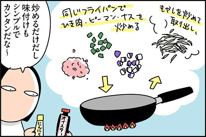 なすのガパオ風ライスの味付けはおろしにんにく、酒、オイスターソースのみ