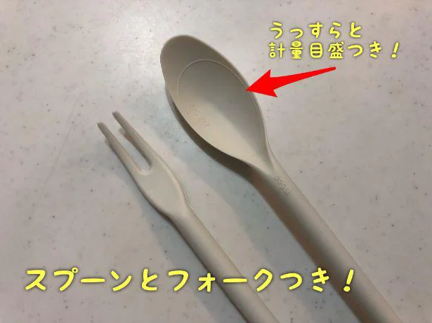 【画像を見る】スプーンとフォークまでついてる！調味料を入れるときに便利