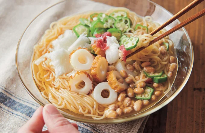 梅の酸味がさわやかでつるっといける「梅風味のねばねばあえ麺」