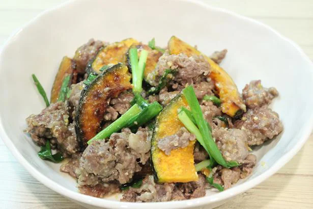 にんにく味噌味で食欲アップ！ 「かぼちゃと牛肉のにんにくみそ炒め」