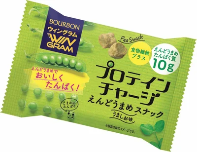 独特の食感でかみごたえアリ。プロテインチャージ えんどうまめスナック うましお味 (WG) 35g ¥162/ブルボン