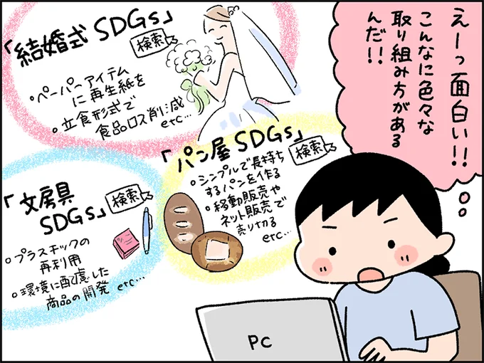 「文房具 SDGs」や「パン屋 SDGs」など色々な取り組みがあるんだ！