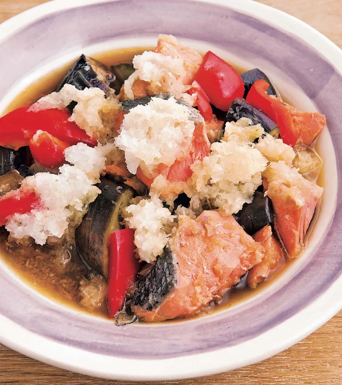 【画像】おろし&柚子こしょうでさっぱりと!「なすと鮭のおろし煮」