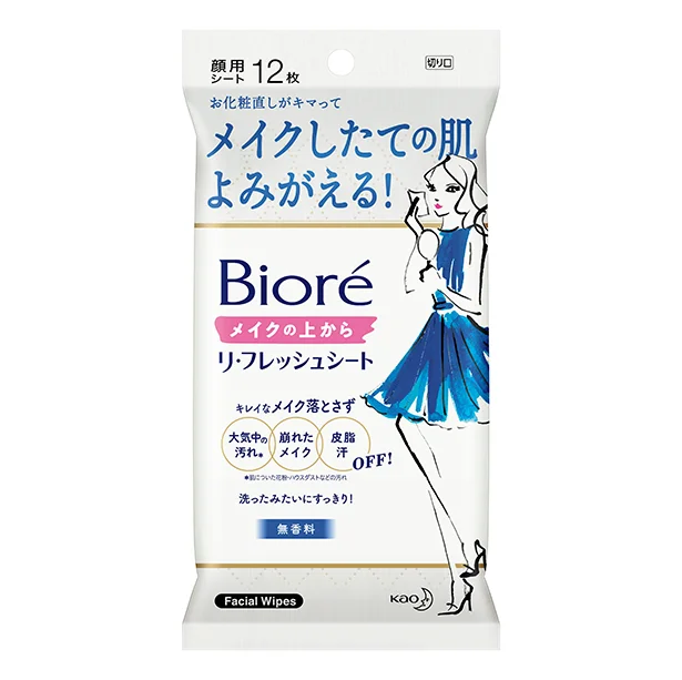 ▷ビオレ メイクの上からリ・フレッシュシート 無香料 12枚入り ￥297（編集部調べ）／花王