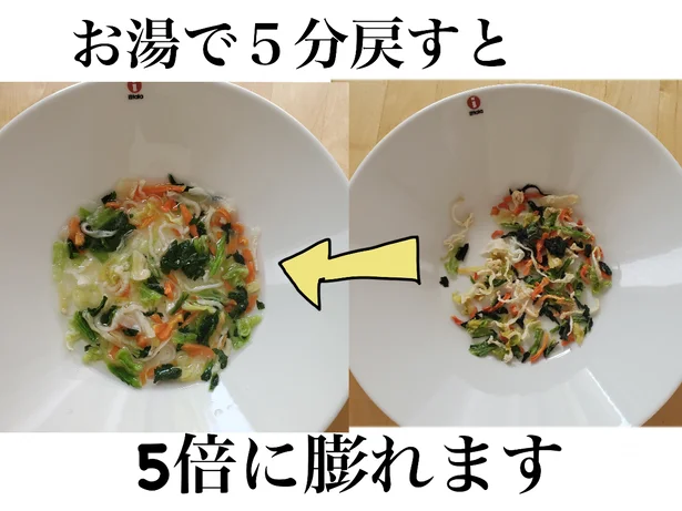 約5倍に膨らむのでボリュームもたっぷり