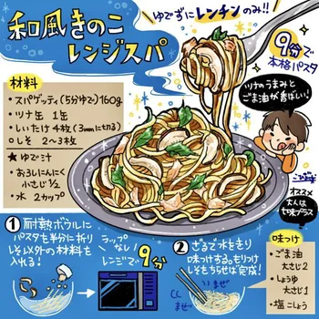 インスタント麺並みの手軽さ！レンチン湯切りで作れる和風きのこパスタ