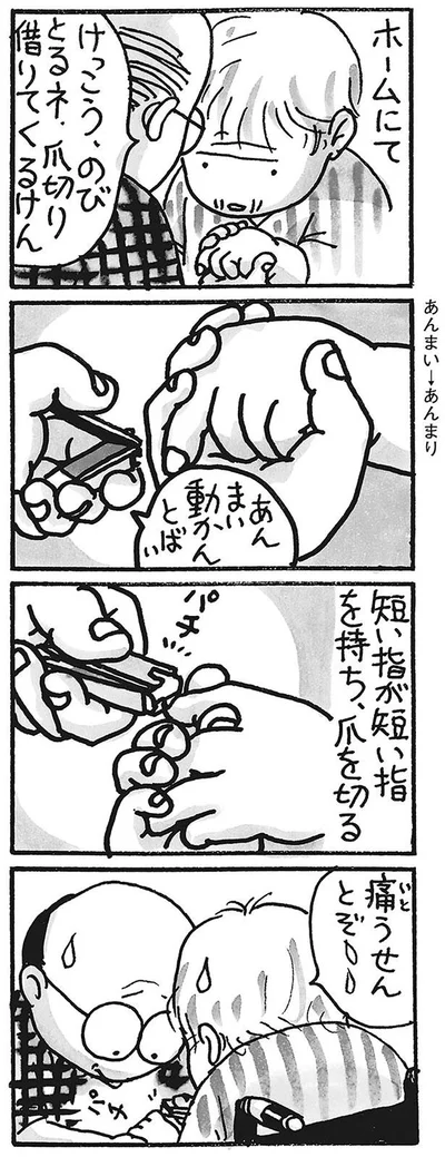 短い指が短い指を持ち、爪を切る