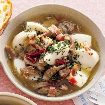 カレー用の肉がおしゃれに変身♪ 手軽にできるバル風おつまみ「豚とかぶのアヒージョ」