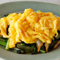 一皿で栄養バッチリ！ 歯ごたえのいい青菜がアクセント「小松菜のちくわ炒め卵のっけ」