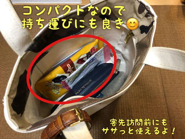 持ち運びにも便利なサイズ!出先でも使いやすいよ。