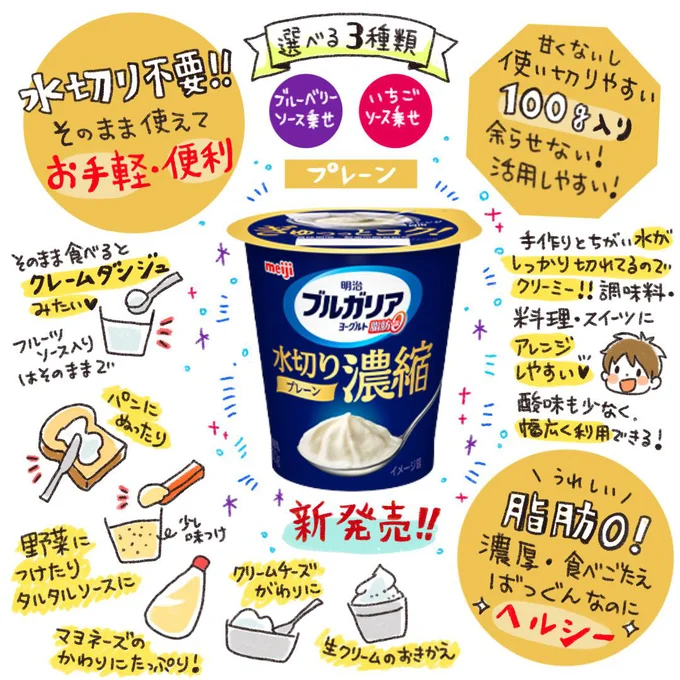 水切り不要!「明治ブルガリアヨーグルト脂肪0水切り濃縮プレーン」