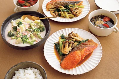 「鮭の黒酢ステーキ」の献立