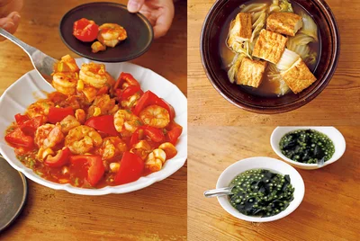 「えびとパプリカのチリソース風炒め」の献立