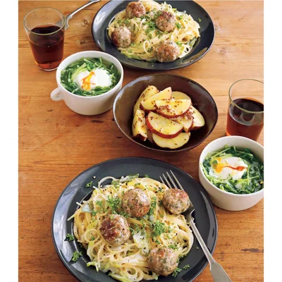 「ミートボールクリームパスタ」の献立