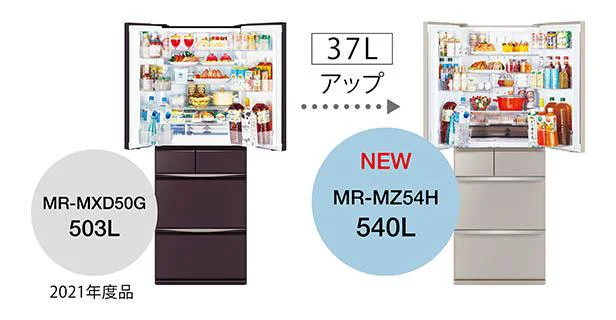 「MZ54」は65.0cm幅のままで、容量が37Lもアップ! 540Lの大容量に