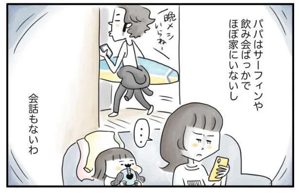 自分の子どもより飲み会や趣味が大事？家に帰ってこない夫にイライラ。気がつけば夫婦の会話もなく…／夫ですが会社辞めました（22）