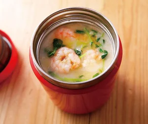プリプリ食感がたまらない「えびと豆苗の中華風雑炊」／オートミールでスープジャー弁当（3）