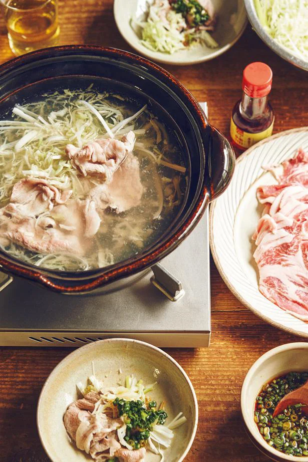 キャベツとねぎ、豚肉の元気鍋