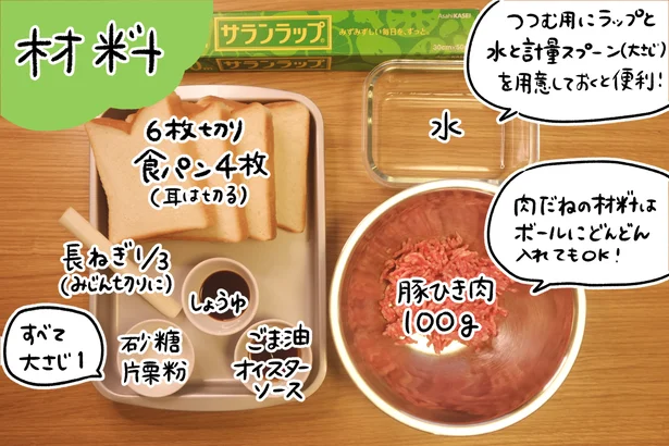 食パンで肉まんの材料