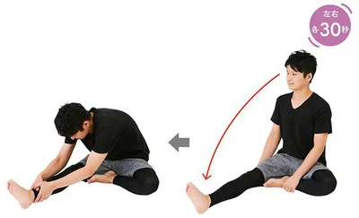 あぐらの状態で片足を伸ばし、前屈