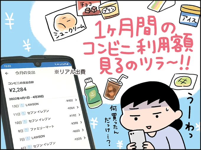 1ヶ月間のコンビニ利用額見るのツラ~!!