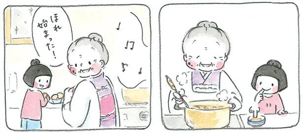 朝の身支度、朝食作り、ラジオ体操…おばあちゃんと孫は朝から仲良し／梅さんと小梅さん（6）