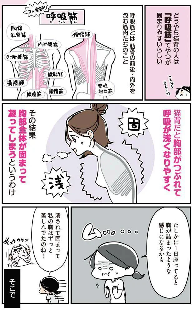 息するだけで体が痛い…！固まった胸部をほぐす「深呼吸ストレッチ」／筋肉ゼロでもできるズボラゆるトレ（2）より（画像8/26）