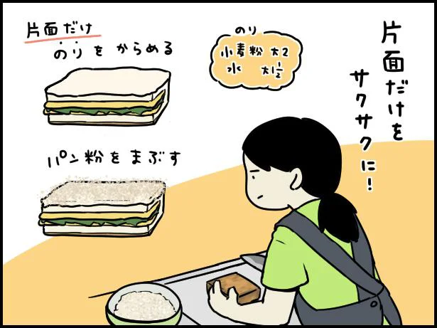 パン粉をまぶすのは片面だけ