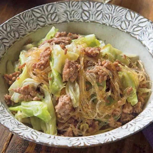 ひき肉とキャベツの麻婆はるさめ風