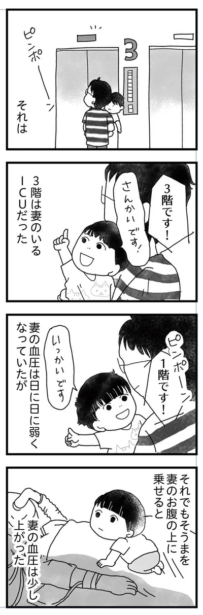 そうまをお腹の上に乗せると妻の血圧は少し上がった