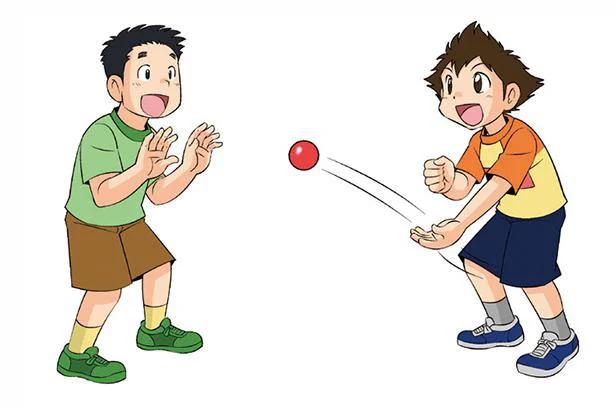 ふたりで2~3mくらい離れて、中腰で下手からゆるいボールを投げ合う