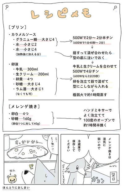 プリンとメレンゲ焼きのレシピメモ